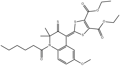 diethyl 2-(1-hexanoyl-6-methoxy-2,2-dimethyl-3-thioxo-2,3-dihydro-4(1H)-quinolinylidene)-1,3-dithiole-4,5-dicarboxylate,331640-27-8,结构式