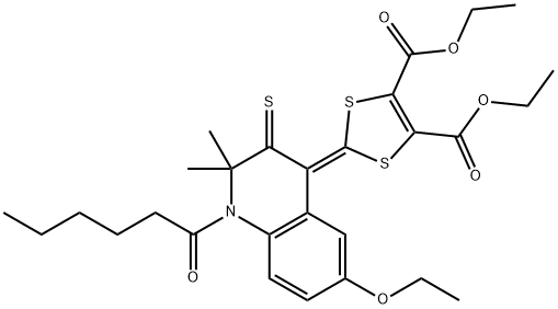 diethyl 2-(6-ethoxy-1-hexanoyl-2,2-dimethyl-3-thioxo-2,3-dihydro-4(1H)-quinolinylidene)-1,3-dithiole-4,5-dicarboxylate|
