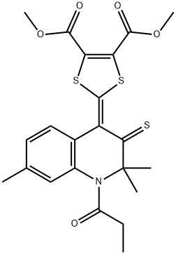 dimethyl 2-(2,2,7-trimethyl-1-propionyl-3-thioxo-2,3-dihydro-4(1H)-quinolinylidene)-1,3-dithiole-4,5-dicarboxylate Structure