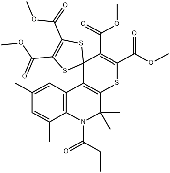 tetramethyl 5,5,7,9-tetramethyl-6-propionyl-5,6-dihydrospiro(1H-thiopyrano[2,3-c]quinoline-1,2'-[1,3]-dithiole)-2,3,4',5'-tetracarboxylate,331640-40-5,结构式