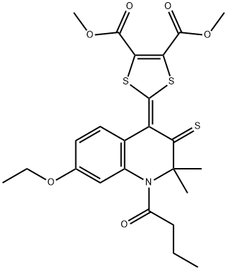 dimethyl 2-(1-butyryl-7-ethoxy-2,2-dimethyl-3-thioxo-2,3-dihydro-4(1H)-quinolinylidene)-1,3-dithiole-4,5-dicarboxylate Structure