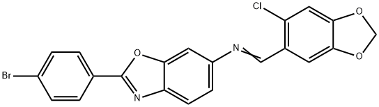 N-[2-(4-bromophenyl)-1,3-benzoxazol-6-yl]-N-[(6-chloro-1,3-benzodioxol-5-yl)methylene]amine Structure