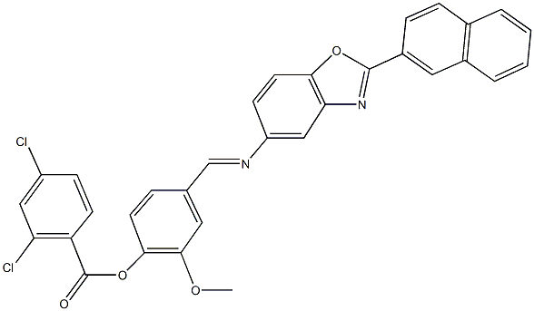 2-methoxy-4-({[2-(2-naphthyl)-1,3-benzoxazol-5-yl]imino}methyl)phenyl 2,4-dichlorobenzoate Struktur