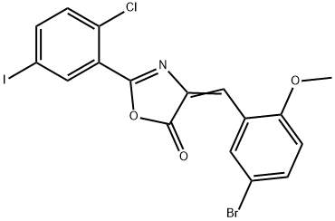 4-(5-bromo-2-methoxybenzylidene)-2-(2-chloro-5-iodophenyl)-1,3-oxazol-5(4H)-one 结构式