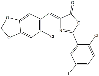 4-[(6-chloro-1,3-benzodioxol-5-yl)methylene]-2-(2-chloro-5-iodophenyl)-1,3-oxazol-5(4H)-one 结构式