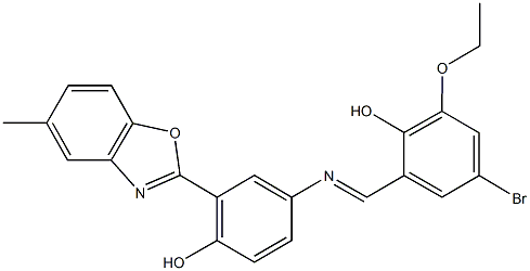 4-bromo-2-ethoxy-6-({[4-hydroxy-3-(5-methyl-1,3-benzoxazol-2-yl)phenyl]imino}methyl)phenol,331654-18-3,结构式