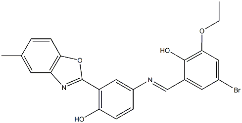 4-bromo-2-ethoxy-6-({[4-hydroxy-3-(5-methyl-1,3-benzoxazol-2-yl)phenyl]imino}methyl)phenol Structure