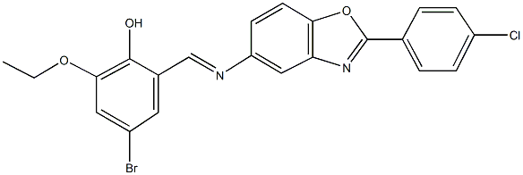 4-bromo-2-({[2-(4-chlorophenyl)-1,3-benzoxazol-5-yl]imino}methyl)-6-ethoxyphenol 结构式