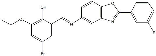 4-bromo-2-ethoxy-6-({[2-(3-fluorophenyl)-1,3-benzoxazol-5-yl]imino}methyl)phenol Structure