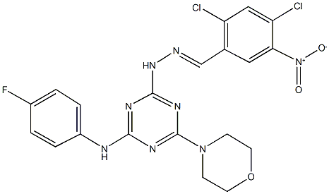 2,4-dichloro-5-nitrobenzaldehyde [4-(4-fluoroanilino)-6-(4-morpholinyl)-1,3,5-triazin-2-yl]hydrazone Struktur