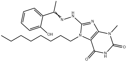 8-{2-[1-(2-hydroxyphenyl)ethylidene]hydrazino}-3-methyl-7-octyl-3,7-dihydro-1H-purine-2,6-dione Struktur