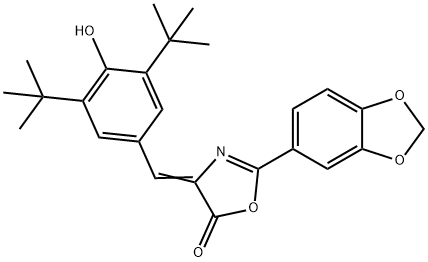 2-(1,3-benzodioxol-5-yl)-4-(3,5-ditert-butyl-4-hydroxybenzylidene)-1,3-oxazol-5(4H)-one 结构式