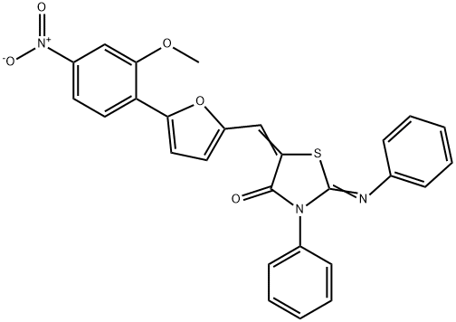 5-[(5-{4-nitro-2-methoxyphenyl}-2-furyl)methylene]-3-phenyl-2-(phenylimino)-1,3-thiazolidin-4-one 化学構造式