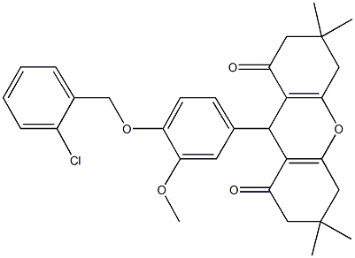 9-{4-[(2-chlorobenzyl)oxy]-3-methoxyphenyl}-3,3,6,6-tetramethyl-3,4,5,6,7,9-hexahydro-1H-xanthene-1,8(2H)-dione 结构式