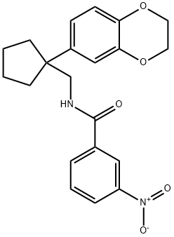 N-{[1-(2,3-dihydro-1,4-benzodioxin-6-yl)cyclopentyl]methyl}-3-nitrobenzamide 化学構造式