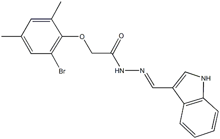 2-(2-bromo-4,6-dimethylphenoxy)-N'-(1H-indol-3-ylmethylene)acetohydrazide Struktur