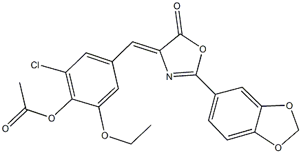 4-[(2-(1,3-benzodioxol-5-yl)-5-oxo-1,3-oxazol-4(5H)-ylidene)methyl]-2-chloro-6-ethoxyphenyl acetate 结构式