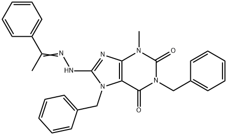 1,7-dibenzyl-3-methyl-8-[2-(1-phenylethylidene)hydrazino]-3,7-dihydro-1H-purine-2,6-dione Structure