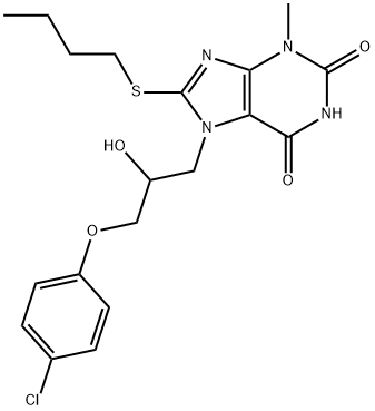 8-(butylsulfanyl)-7-[3-(4-chlorophenoxy)-2-hydroxypropyl]-3-methyl-3,7-dihydro-1H-purine-2,6-dione Structure