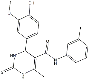 4-(4-hydroxy-3-methoxyphenyl)-6-methyl-N-(3-methylphenyl)-2-thioxo-1,2,3,4-tetrahydro-5-pyrimidinecarboxamide Struktur