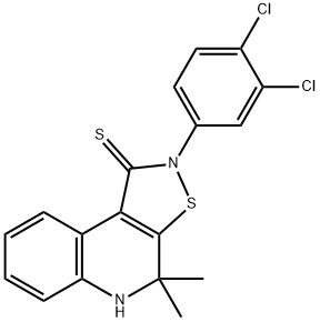2-(3,4-dichlorophenyl)-4,4-dimethyl-4,5-dihydroisothiazolo[5,4-c]quinoline-1(2H)-thione Struktur