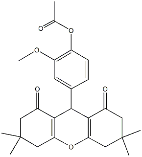 2-methoxy-4-(3,3,6,6-tetramethyl-1,8-dioxo-2,3,4,5,6,7,8,9-octahydro-1H-xanthen-9-yl)phenyl acetate Struktur