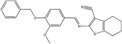 2-{[4-(benzyloxy)-3-methoxybenzylidene]amino}-4,5,6,7-tetrahydro-1-benzothiophene-3-carbonitrile Struktur