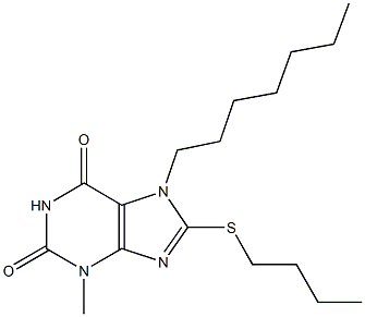 8-(butylsulfanyl)-7-heptyl-3-methyl-3,7-dihydro-1H-purine-2,6-dione,331725-88-3,结构式