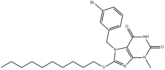 7-(3-bromobenzyl)-8-(decylsulfanyl)-3-methyl-3,7-dihydro-1H-purine-2,6-dione,331725-93-0,结构式