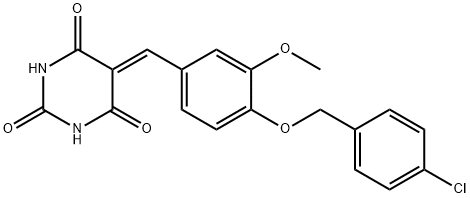 5-{4-[(4-chlorobenzyl)oxy]-3-methoxybenzylidene}-2,4,6(1H,3H,5H)-pyrimidinetrione,331736-62-0,结构式