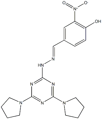 4-hydroxy-3-nitrobenzaldehyde [4,6-di(1-pyrrolidinyl)-1,3,5-triazin-2-yl]hydrazone Structure