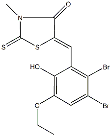 5-(2,3-dibromo-5-ethoxy-6-hydroxybenzylidene)-3-methyl-2-thioxo-1,3-thiazolidin-4-one Struktur