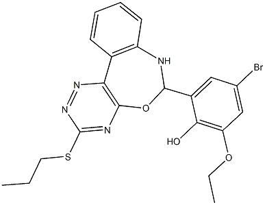 4-bromo-2-ethoxy-6-[3-(propylsulfanyl)-6,7-dihydro[1,2,4]triazino[5,6-d][3,1]benzoxazepin-6-yl]phenol,331749-74-7,结构式