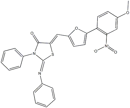 5-[(5-{2-nitro-4-methoxyphenyl}-2-furyl)methylene]-3-phenyl-2-(phenylimino)-1,3-thiazolidin-4-one Structure