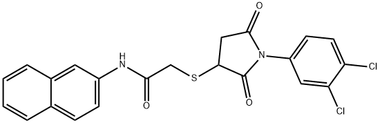 2-{[1-(3,4-dichlorophenyl)-2,5-dioxopyrrolidin-3-yl]sulfanyl}-N-naphthalen-2-ylacetamide 化学構造式