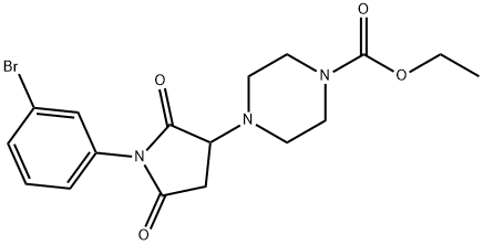 ethyl 4-[1-(3-bromophenyl)-2,5-dioxo-3-pyrrolidinyl]-1-piperazinecarboxylate Struktur