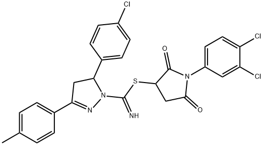 1-(3,4-dichlorophenyl)-2,5-dioxo-3-pyrrolidinyl 5-(4-chlorophenyl)-3-(4-methylphenyl)-4,5-dihydro-1H-pyrazole-1-carbimidothioate Struktur