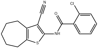 2-chloro-N-(3-cyano-5,6,7,8-tetrahydro-4H-cyclohepta[b]thien-2-yl)benzamide Struktur