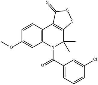 5-(3-chlorobenzoyl)-7-methoxy-4,4-dimethyl-4,5-dihydro-1H-[1,2]dithiolo[3,4-c]quinoline-1-thione 化学構造式