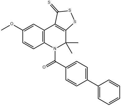 5-([1,1'-biphenyl]-4-ylcarbonyl)-8-methoxy-4,4-dimethyl-4,5-dihydro-1H-[1,2]dithiolo[3,4-c]quinoline-1-thione Structure