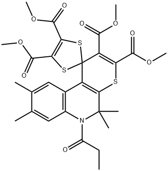 tetramethyl 5',5',8',9'-tetramethyl-6'-propionyl-5',6'-dihydrospiro[1,3-dithiole-2,1'-(1'H)-thiopyrano[2,3-c]quinoline]-2',3',4,5-tetracarboxylate Structure