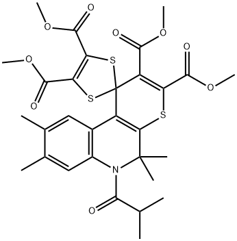 tetramethyl 6'-isobutyryl-5',5',8',9'-tetramethyl-5',6'-dihydrospiro[1,3-dithiole-2,1'-(1'H)-thiopyrano[2,3-c]quinoline]-2',3',4,5-tetracarboxylate Struktur