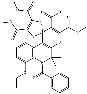 tetramethyl 6'-benzoyl-7'-ethoxy-5',5'-dimethyl-5',6'-dihydrospiro[1,3-dithiole-2,1'-(1'H)-thiopyrano[2,3-c]quinoline]-2',3',4,5-tetracarboxylate Structure