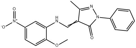 4-({5-nitro-2-methoxyanilino}methylene)-5-methyl-2-phenyl-2,4-dihydro-3H-pyrazol-3-one,331818-13-4,结构式