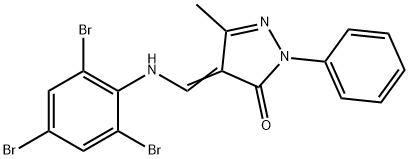 5-methyl-2-phenyl-4-[(2,4,6-tribromoanilino)methylene]-2,4-dihydro-3H-pyrazol-3-one,331818-15-6,结构式