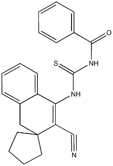 N-benzoyl-N'-(2-cyano-3,4-dihydrospiro[naphthalene-3,1'-cyclopentane]-1-yl)thiourea Struktur