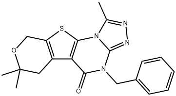 4-benzyl-1,7,7-trimethyl-6,9-dihydro-7H-pyrano[4',3':4,5]thieno[3,2-e][1,2,4]triazolo[4,3-a]pyrimidin-5(4H)-one 化学構造式