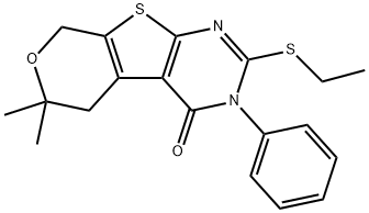 2-(ethylsulfanyl)-6,6-dimethyl-3-phenyl-3,5,6,8-tetrahydro-4H-pyrano[4',3':4,5]thieno[2,3-d]pyrimidin-4-one Structure