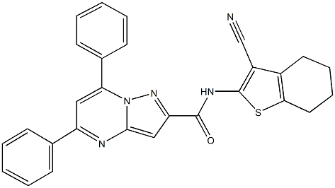 N-(3-cyano-4,5,6,7-tetrahydro-1-benzothien-2-yl)-5,7-diphenylpyrazolo[1,5-a]pyrimidine-2-carboxamide 结构式