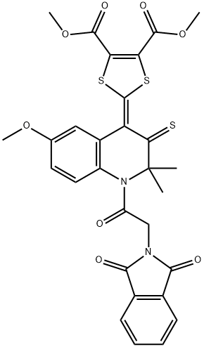 dimethyl 2-(1-[(1,3-dioxo-1,3-dihydro-2H-isoindol-2-yl)acetyl]-6-methoxy-2,2-dimethyl-3-thioxo-2,3-dihydro-4(1H)-quinolinylidene)-1,3-dithiole-4,5-dicarboxylate Structure